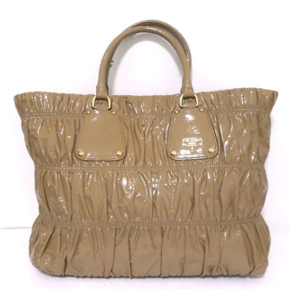 Prada Vernice Gaufre Tote Camel Patent Leather Large Shoulder Bag - Picture 2 of 12